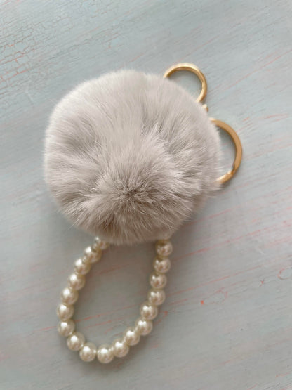 Pearl with Pompom Keychain