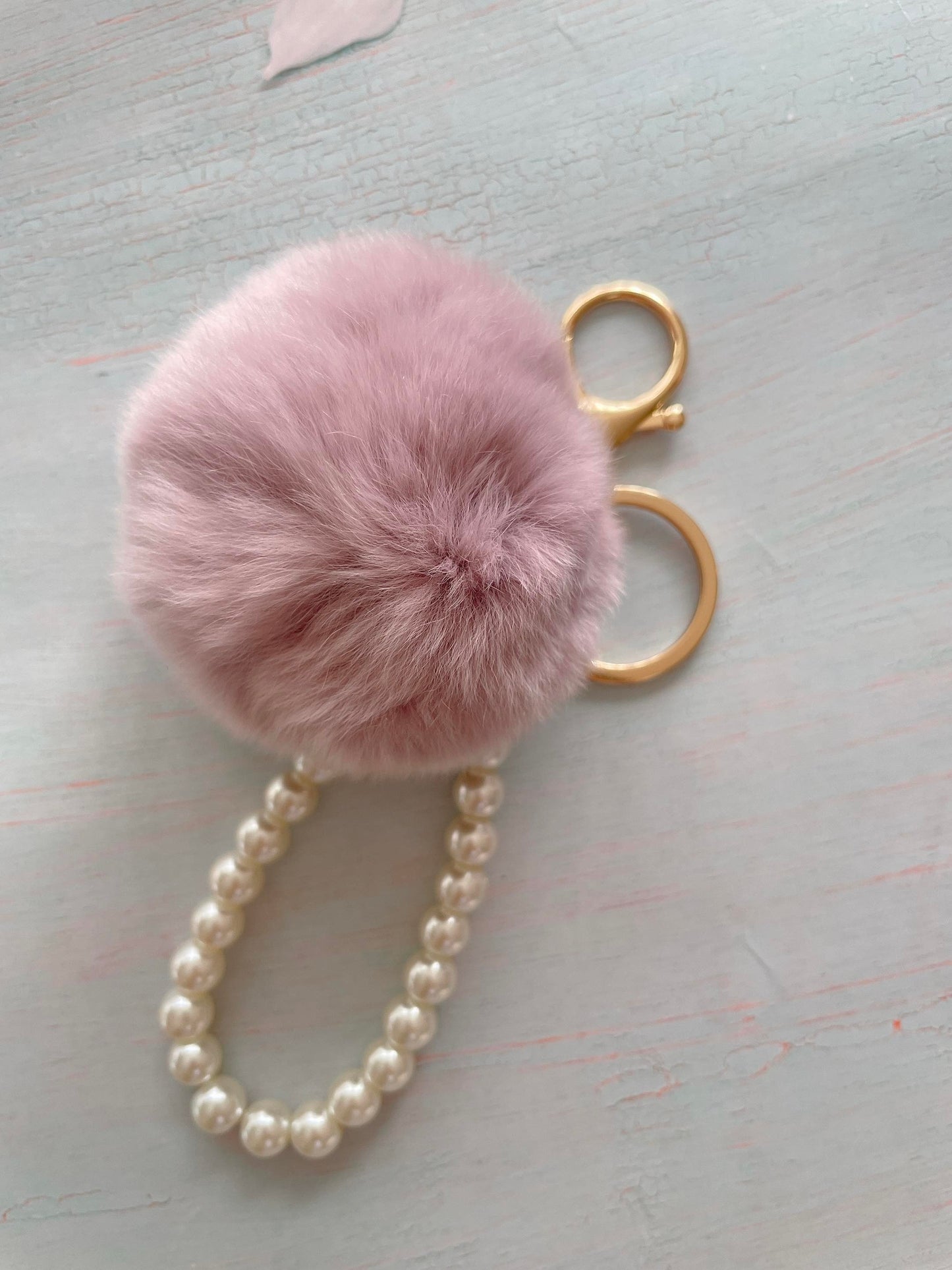 Pearl with Pompom Keychain